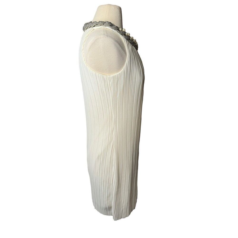 Coldwater Creek NEW Chiffon Dress White Size 6 Bejeweled Swing Shift Babydoll - Picture 5 of 7